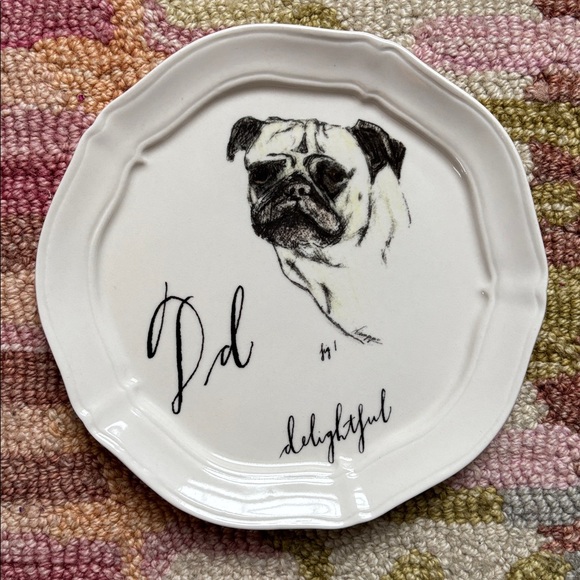Anthropologie Other - 🐕Anthropologie Linea Carta Monogram Canapé Plate D Delightful Dog (pug)